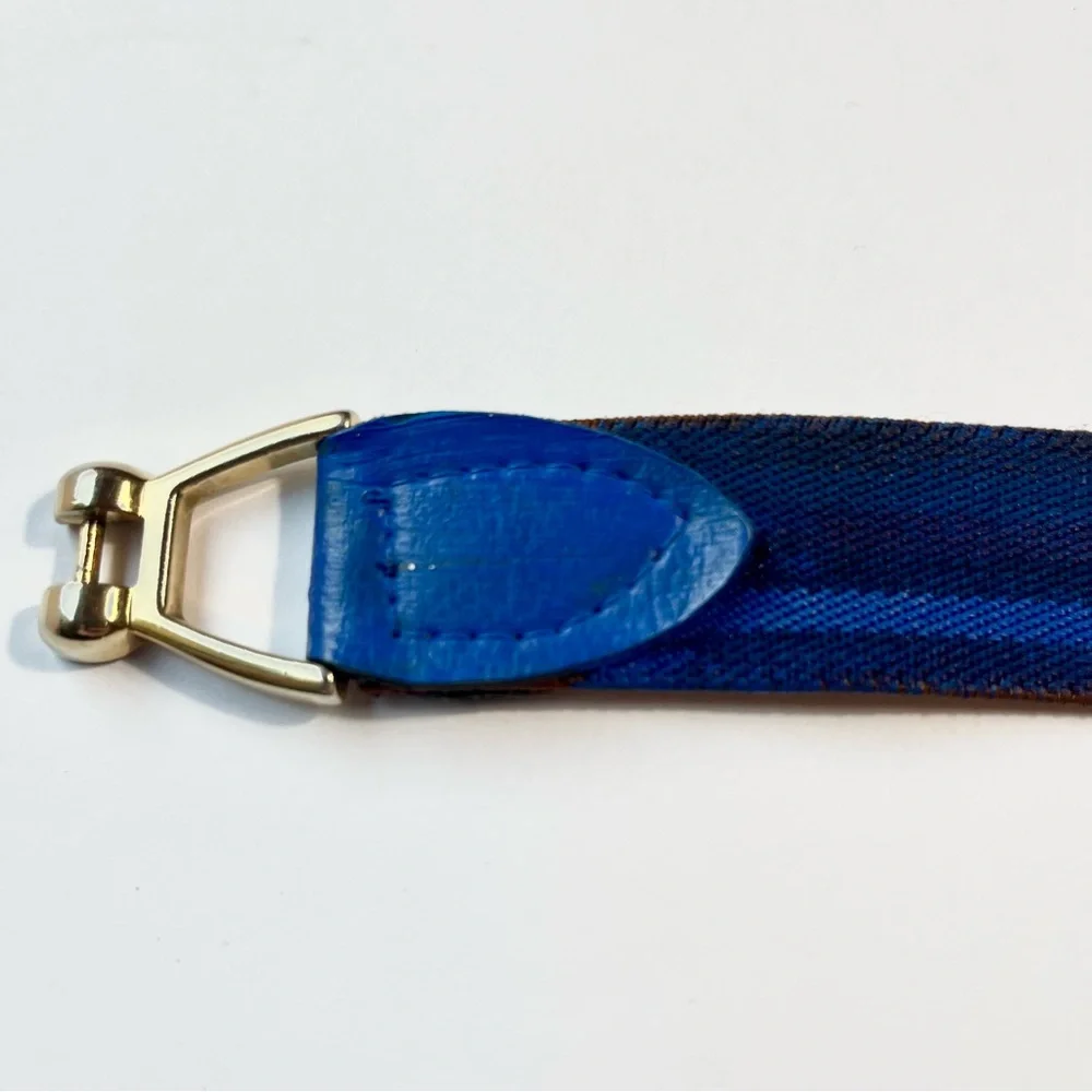 Reversible Vintage Striped Belt Metal Equestrian Thin Stretch Elastic Preppy